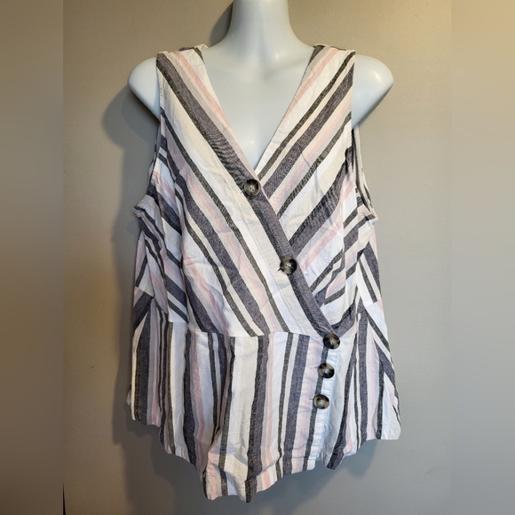 Ricki's Pink and Gray Striped Wrap Blouse, Size XL - Picture 2 of 5